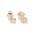thumbnail image 3 of Aojekbee Toddler Boy Outfit Short Sleeve Gesture Print Hood T-Shirt with Elastic Waist Shorts 2Pcs Set, 3 of 10
