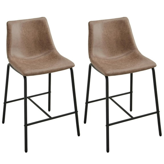 JESONVID Set of 2 Bar Stools with Faux Leather, Upholstered Bar Chairs with High Back, Counter Height Chairs with Solid Iron Frame, Light Yellow