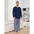 thumbnail image 2 of U2SKIIN Mens Pajama Set Long Sleeve, Pajamas Made from Bamboo Pulp Viscose and Cotton Lightweight PJS for Men（Navy+Navy Plaid，L）, 2 of 5