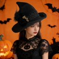 thumbnail image 6 of Wiywef Halloween Witch Hat with Rose Gothic Lace Pointed Cap for Women, 6 of 7
