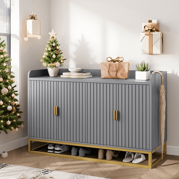 Accreate 47.2" Wide Buffet Cabinet with Storage, Modern Fluted Accent Sideboard, 4-Door Credenza with Adjustable Shelves, Entryway Console Cabinet, Media Console Table for Kitchen, Living Room