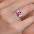 thumbnail image 4 of Gem Stone King 10K White Gold Pink Created Sapphire White Moissanite and White Lab Grown Diamond 3 Stone Engagement Ring for Women (2.69 Cttw, Available in Size 5, 6, 7, 8, 9), 4 of 5