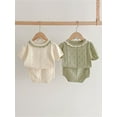 thumbnail image 6 of Arvbitana 0M 6M 12M 18M 24M 3T Infant Baby Girls Knit Shorts Set Short Sleeve Patchwork T-shirt with Elastic Waist Hollowed Shorts Summer Outfit 2Pcs, 6 of 9