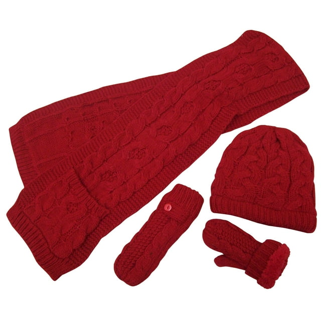N'Ice Caps Women's Cable Knit 3 Piece Hat Scarf Glove Sherpa Lined ...