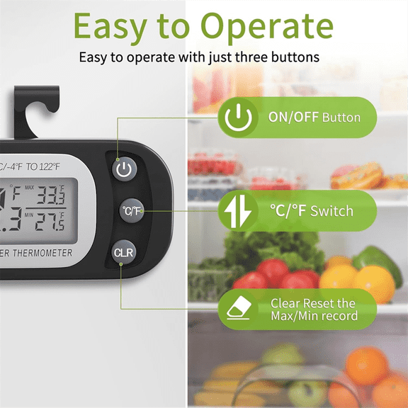 Digital Frigerator Thermometer 2 Pack,Thermometer Refrigerator with Large LCD Screen Stand and Magnetic Back,2 * Digital Frigerator Thermometer,Black