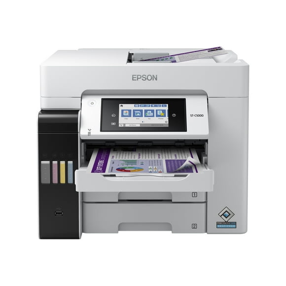 Epson WorkForce Pro ST-C5000 - Multifunction printer - color - ink-jet - refillable - Legal (8.5 in x 14 in) (original) - A4/Legal (media) - up to 25 ppm (printing) - 550 sheets - 33.6 Kbps - USB 2.0, USB host, Wi-Fi(ac), LAN
