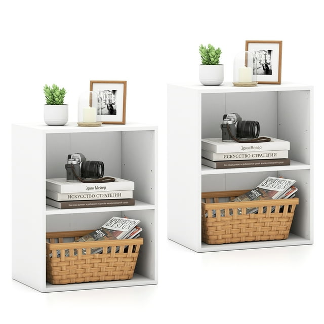 Gymax 2 Pcs Bibliothèque à 2 Cubes sur Pied Ouverte avec Tablette Réglable à 5 Positions
