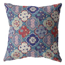 26â€ Turquoise Cream Trellis Indoor Outdoor Throw Pillow