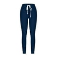 thumbnail image 4 of Olyvenn Women Summer Casual Solid Straight Leg Pants Waist Full Length Long Pants band Bandage Mid-Waist Full Length Long Pants Pants Trousers Female Fashion Dark Blue 10, 4 of 6