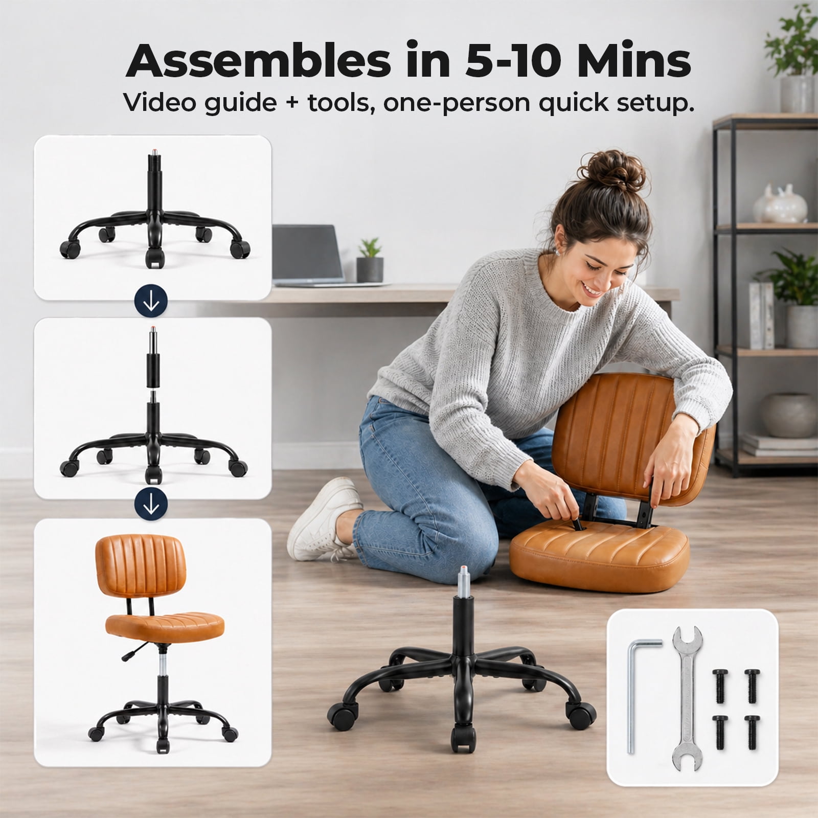 Alvantor Office Chair, Adjustable Height 360° Swivel Rolling Computer Task Chair without Arms, White/Orange/Black