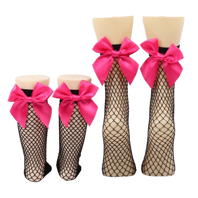 Chaussettes en Résille pour Femmes Chaussettes Hautes en Maille avec Noeud en Satin