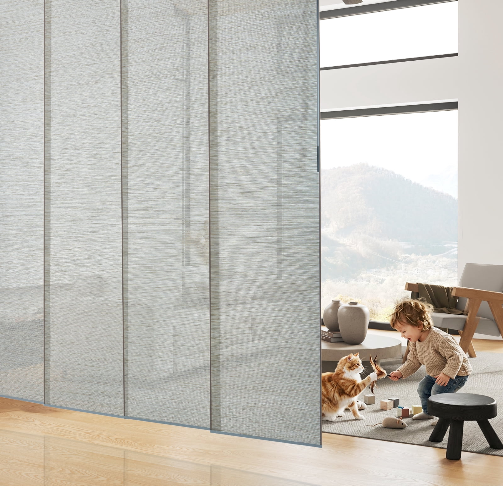 Piecenat Panel Track Blinds 23 in Cordless Paper for Sliding Door Vertical Window Blinds, Beige, 85.5 in x 96 in