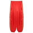 thumbnail image 7 of iiniim Women's Belly Dance Pants High Waist Gold Trim Bloomers Arabian Costume Lantern Pants Red S, 7 of 7