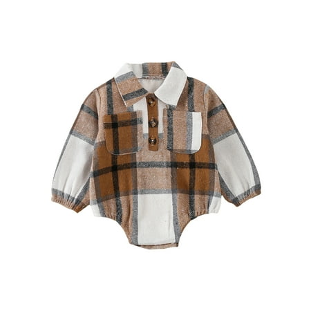 

Ma&Baby Newborn Baby Boys Gentleman Jumpsuit Casual Long Sleeve Plaid Shirt Romper with Pockets for Toddlers