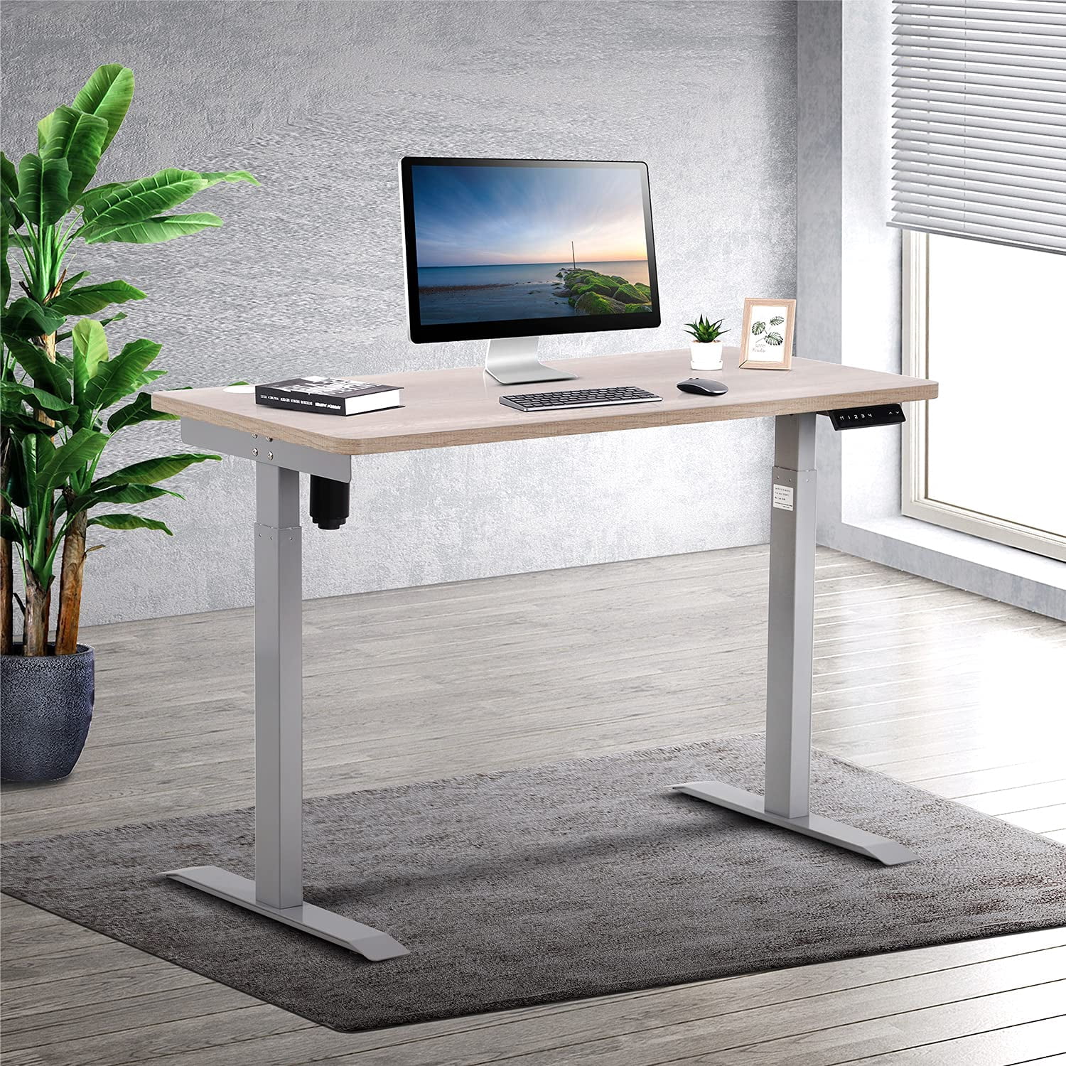 UNICOO® Height Adjustable Electric Standing Desk, 47.24 x 23.62 Inches Stand up Table, Sit Stand Home Office Desk with One Piece Tabletop (NTESMF01-G + 48 in Antique Oak TOP)