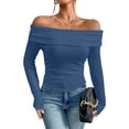 thumbnail image 2 of JIKNTTR Women's Sexy Off Shoulder Tops Business Casual Slim Fit Long Sleeves Spring Fall Blouse Going Out Nightout Shirt Versatile Knit Thermal Tops, 2 of 5