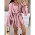 thumbnail image 6 of Women'S Layered Bell Sleeve Tie Neck Mini Dresses Ruffle Belted Tunic Dress Pink L, 6 of 9