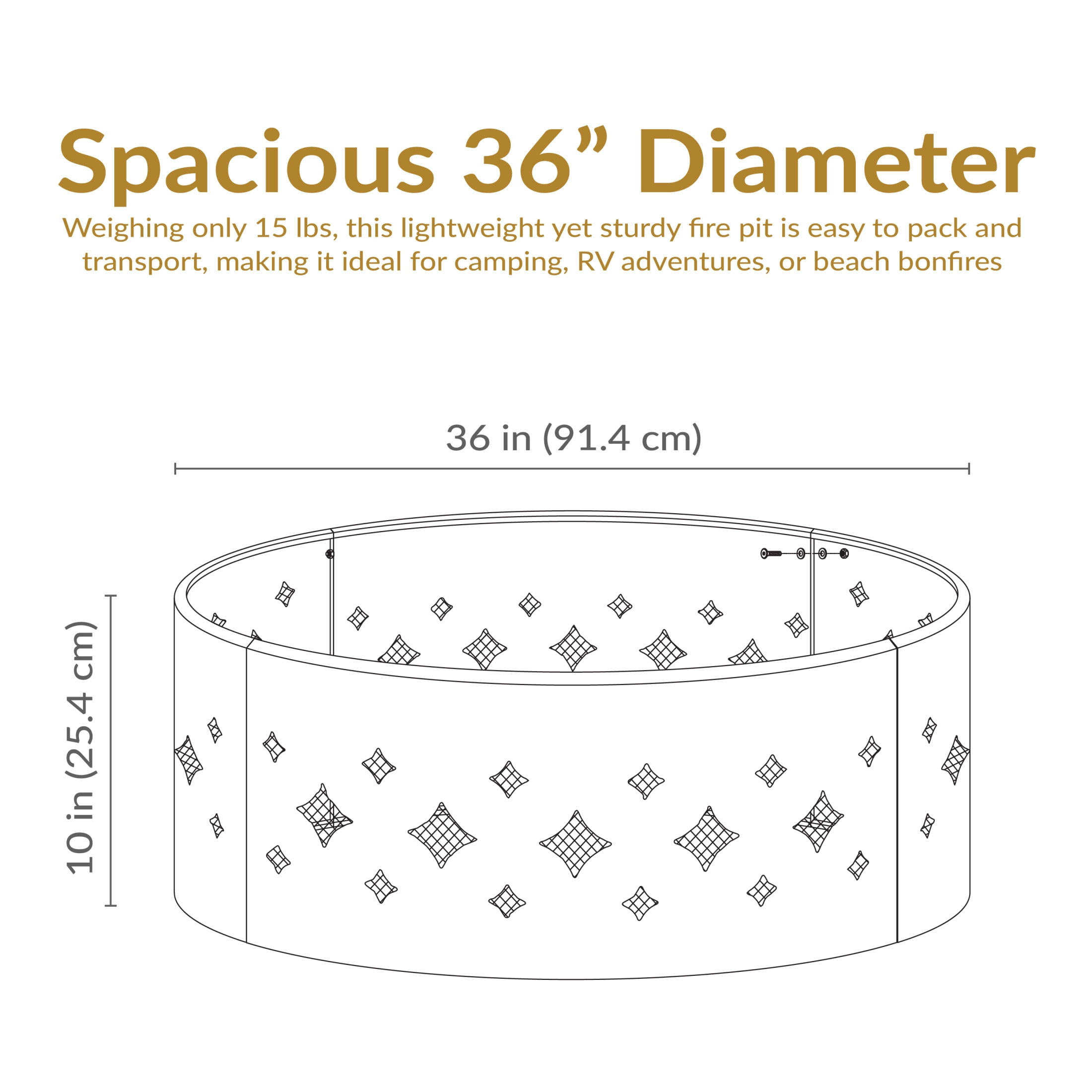 Sunnydaze Diamond 36" Round Steel Wood Burning Fire Pit Ring