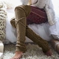 thumbnail image 2 of Women's Solid Color Over-the-Knee Leg Warmers, Winter Thick Knit Long Slouch Socks, Lace-up Footless Thigh High Hosiery for Lounging and Style, Khaki, One Size, 2 of 8
