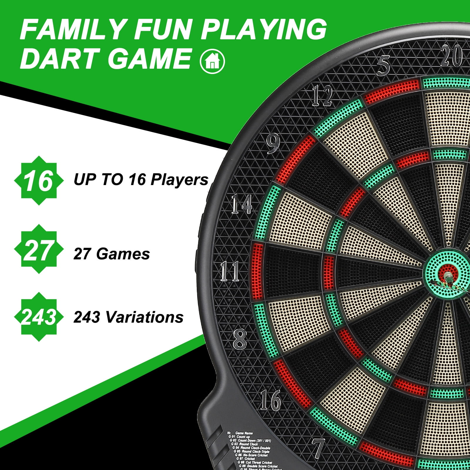 Electronic Dart Board Digital Soft Tip Dartboard Set with LCD Displays 27 Games and 243 Variants Support 16 Players