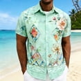 thumbnail image 2 of Mens Casual de Manga Corta Botón Abajo Camisas de Vacaciones Impresa Blusa de Cuello Abierto, Top de Verano Transpirable, 2 of 7