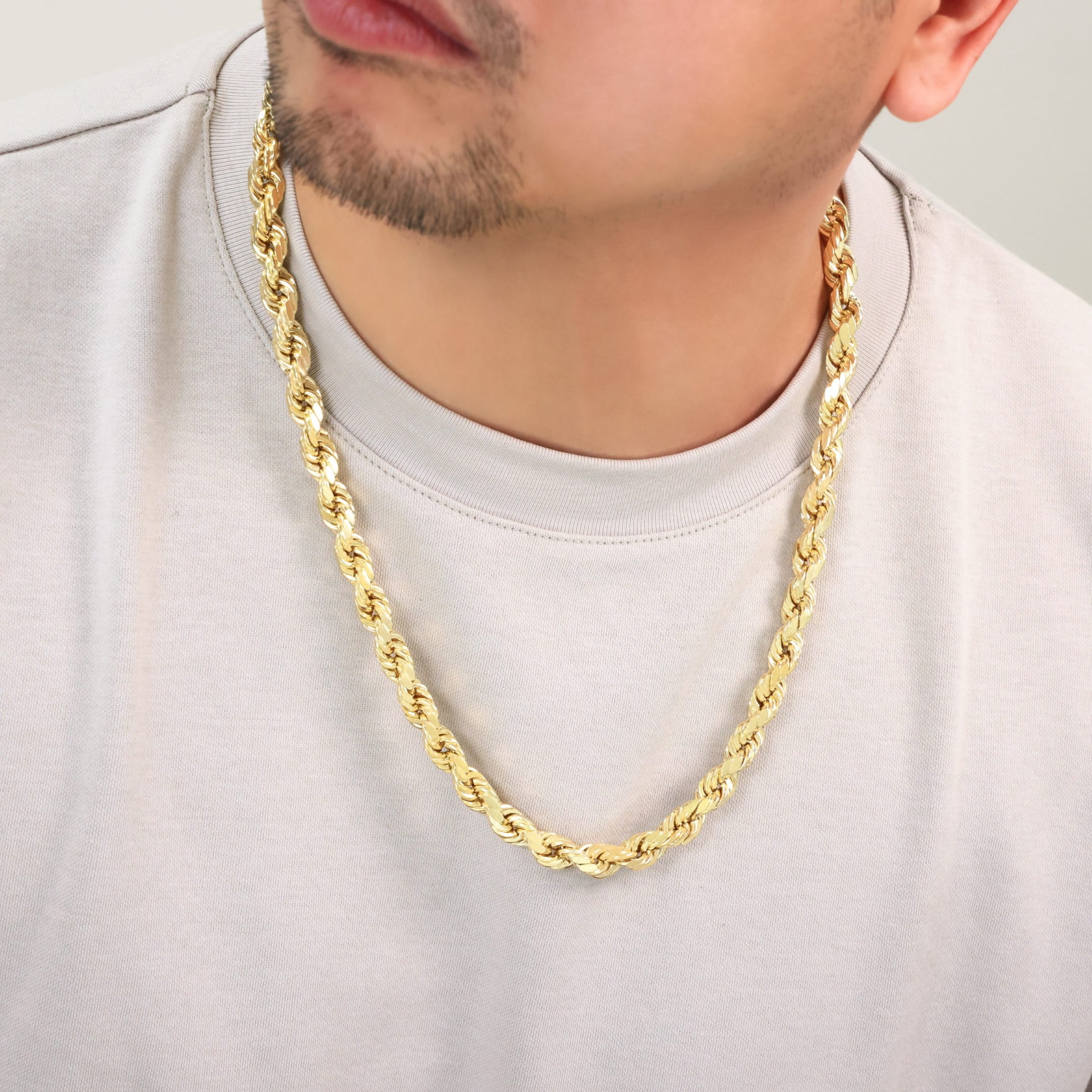 Nuragold 10k Real Yellow Gold 9mm Rope Chain Diamond Cut Necklace (22"-30") Italian Jewelry for Men