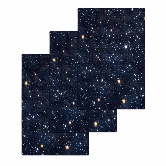 Blue Starry Sky Hand Towels Set, Waffle Weave Kitchen Towels 3 Pieces, Universe Space Galaxy Night Star Microfiber Hair Face Bath Tea Towel Absorbent Quick Drying Cleaning Dish Cloths, 15.7"x23.6"