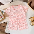 thumbnail image 2 of Xudanell Baby Girl Summer Outfits Cute Print Short Sleeve Infant Girl Outfits Top And Matching Shorts Set Soft Light Pink 3-4 Years, 2 of 4