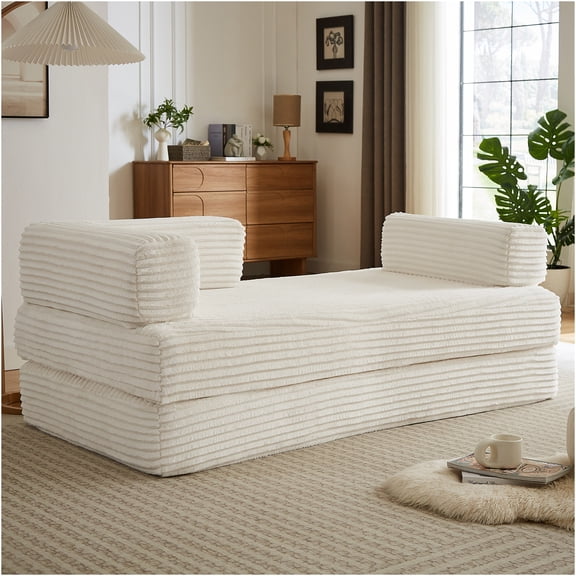 JERFIT 84" Modern Loveseat Sofa Couch for Living Room, Plush Oversized 2-Seater Corduroy Fabric, Beige Boneless Sectional, No Assembly Required