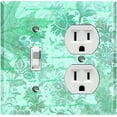thumbnail image 1 of Metal Light Switch Plate Outlet Cover (Teal Leaf Letter Damask LET010), 1 of 1