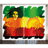 Rasta Curtains 2 Panels Set, Iconic Reggae Music Singer Abstract Design with Sun and Palm Trees, Window Drapes for Living Room Bedroom, 108W X 63L Inches, Green Yellow Red and Orange, by Ambesonne