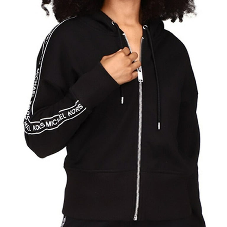 Michael Kors Women s Logo Stripe Zipper Hoodie Black Size Petite X
