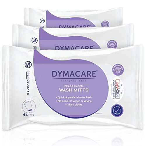 DYMACARE Fragranced Wash Mitts, Rinse Free Microwaveable Adult Bed Bath