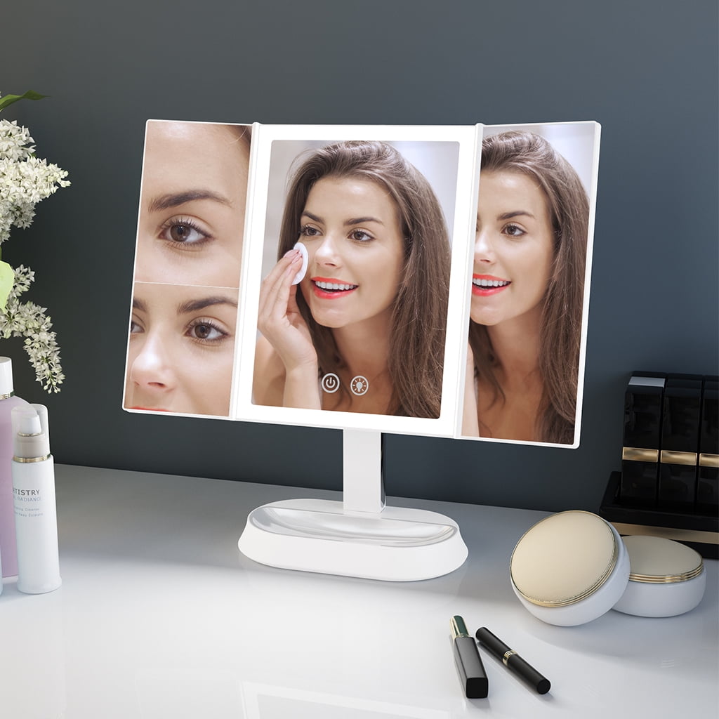 Intelligent Touch Makeup Vanity Mirror LED Lighted TriFold Mirror with 3 Color Lighting Modes