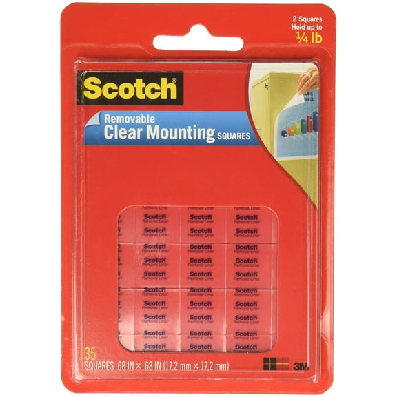 ScotchR Removable Wall Mounting Tabs, 11/16in. x 11/16in, Clear, Box of 35