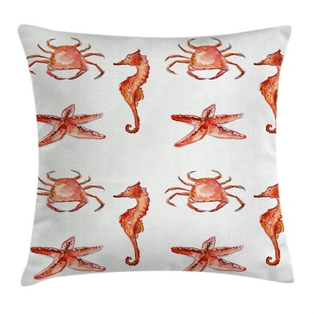 Starfish Cushion Nautical Throw Pillow Cushion Cover, Crab Seahorse Starfish Hand Drawn Underwater Sea Creatures Ocean Image, Decorative Square Accent Pillow Case, 16 X 16 Inches, Salmon Dark Coral, by Ambesonne ()