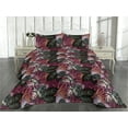 thumbnail image 2 of Ambesonne Tropical Quilted Bedspread Set 3 Pcs, Jungle Leaves Exotic Print, Twin, Dark Fuchsia and Dark Grey, 2 of 4