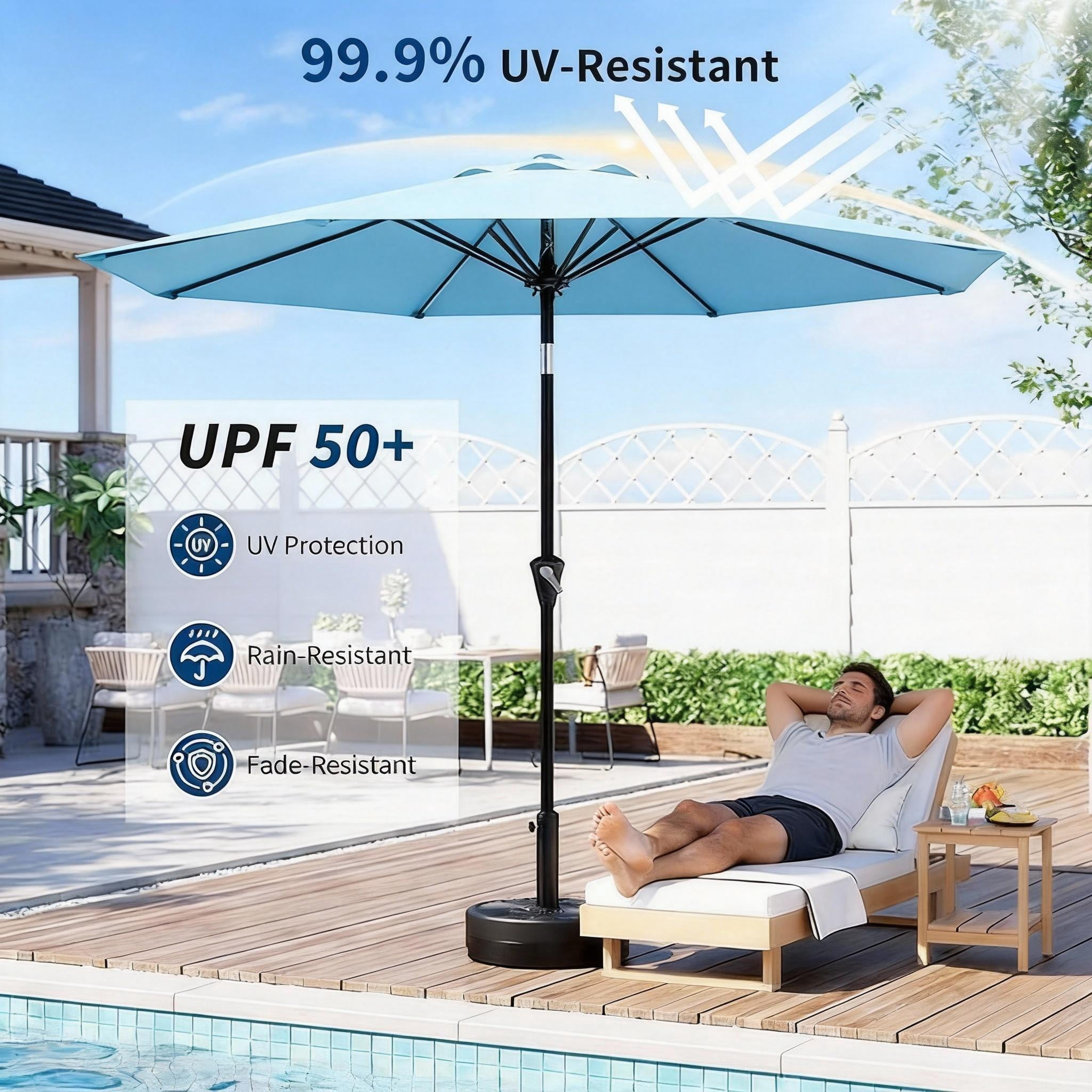 9 FT Patio Umbrella for Outdoor, Outdoor Umbrella with Push Button Tilt and Crank, Outdoor Patio Umbrellas with 8 Sturdy Ribs for Market, Garden, Deck, Backyard, Pool