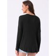 thumbnail image 4 of DARING DIVA Long Sleeve Oversized Round Neck Sleepwear Shirts S Black, 4 of 7