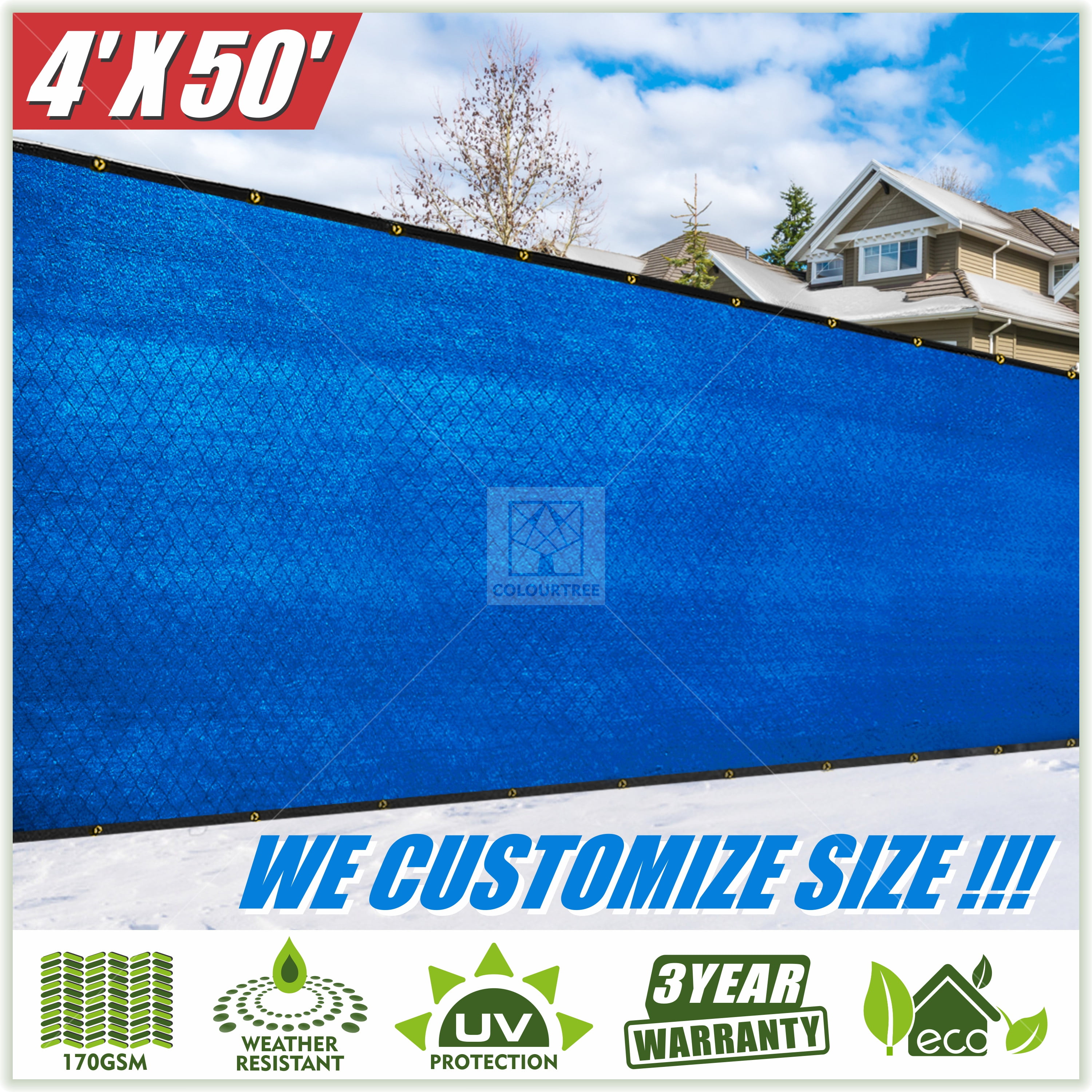 3 Years Warranty Commercial Grade 170 GSM Heavy Duty ColourTree Customized Size Fence Screen Privacy Screen Blue 5 x 1 