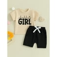 thumbnail image 2 of Bslissey Toddler Baby Girls 2Pcs Outfits Letter Print T-shirt Short Sleeve Tops + Elastic Waist Shorts Sets Infant Casual Summer Clothes 6M 12M 18M 24M 3T, 2 of 9