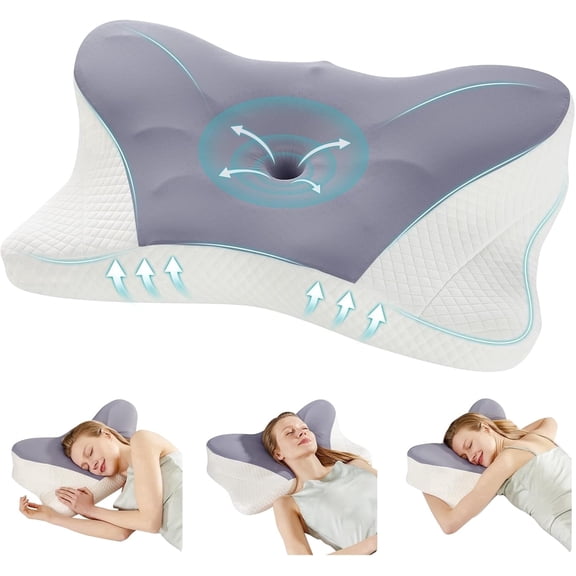 JIOABL King Size Ergonomic Contour Memory Foam Pillow Set of 2, Cervical Neck Pillow with Cooling Case for Neck Pain Relief, Dark Gray