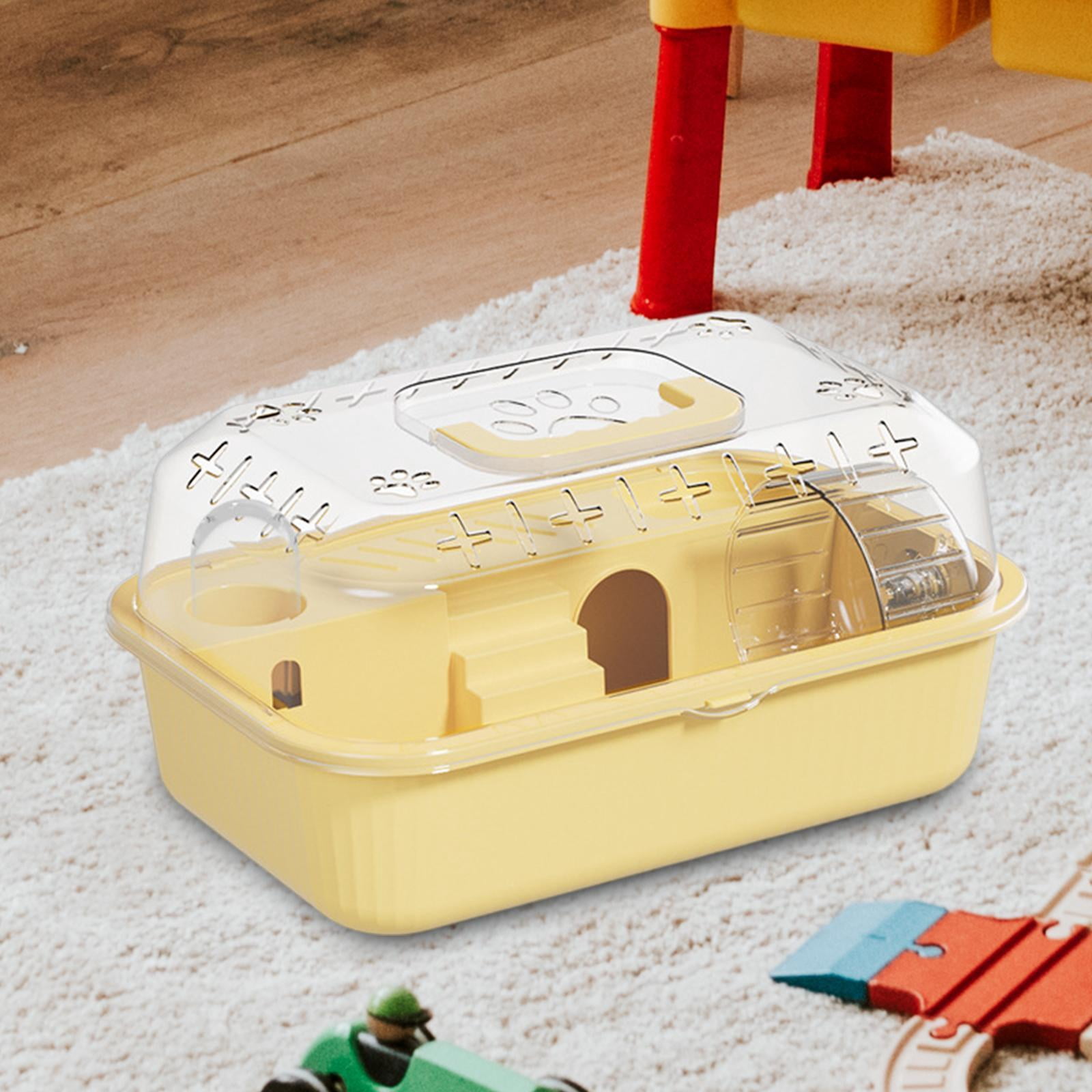 Serenable Small Animal Cage, Hamster Habitat Ventilation, Water Bottle, Pet Exercise Playing House,Pet Carrier for Hedgehog Mice Gerbil Lemon Yellow