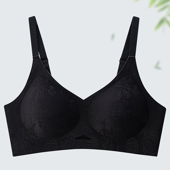 HongQid Tshirt Bra Push Up Bras for Women Wireless Smoothing Bra No Underwire Support Bras Black 2XL