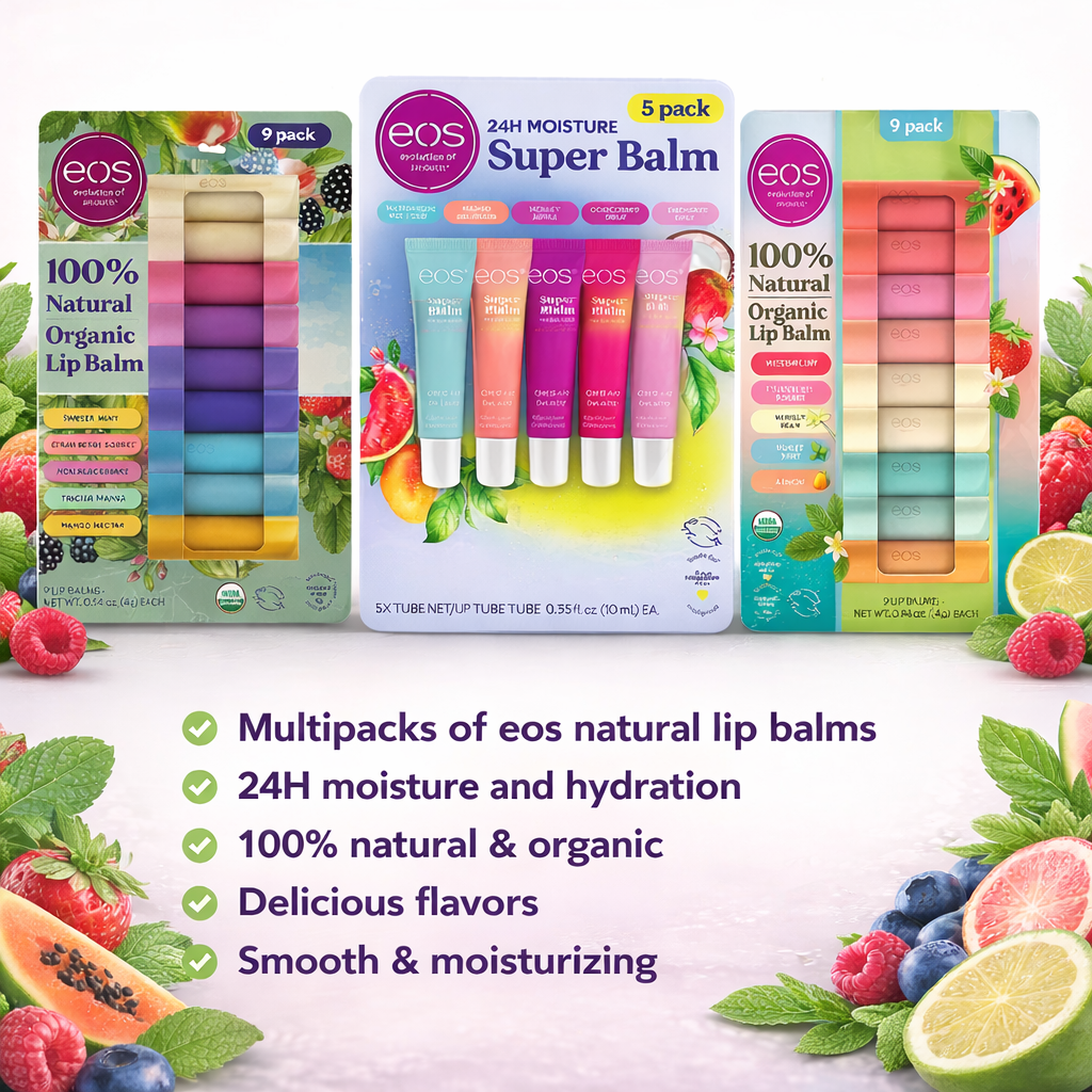 eos Natural Lip Balm Bundle Set, Assorted Multipacks (Includes Multiple Packs & Flavors), Long-Lasting Moisture Lip Care Set