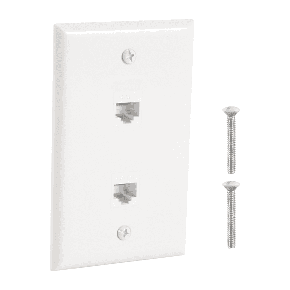 1 Pack 2 Port Ethernet Wall Plate, Cat6 Female to Jack RJ45 Inline Coupler Outlet, White