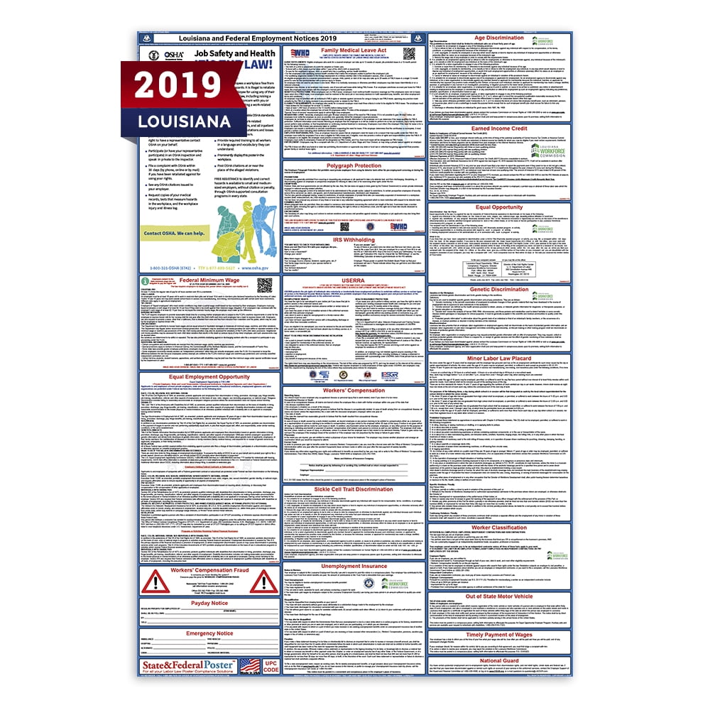2019 Louisiana State and Federal Labor Law Poster (Laminated)