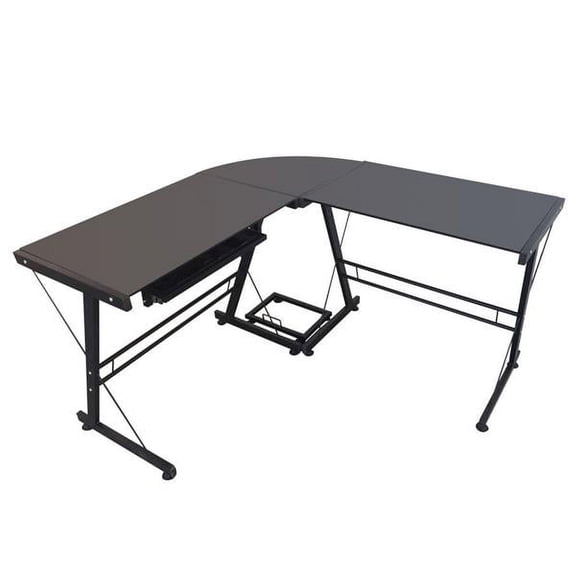 Fithood L-Shaped Durable Stalinite Splicing Computer Desk 402C Black