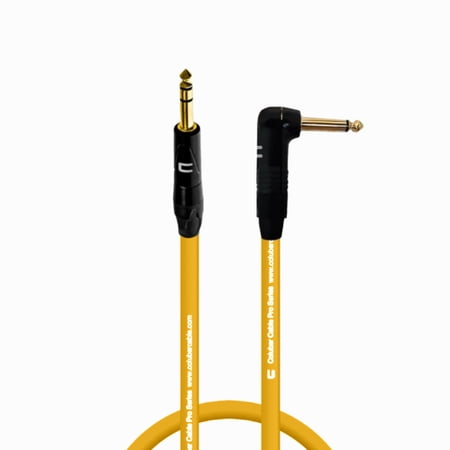 1/4" TRS Male to Right Angle 1/4" TS - 0.5 Feet - Yellow - Pro 3-Pin Microphone Connector for Powered Speakers, Audio Interface or Mixer for Live Performance & Recording