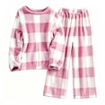 thumbnail image 2 of 2 Piece Women's Plaid Plush Fleece Pajama Sets Winter Warm Crewneck Long Sleeve Tops Wide Leg Pants Soft Loungewear S-XXL, 2 of 5